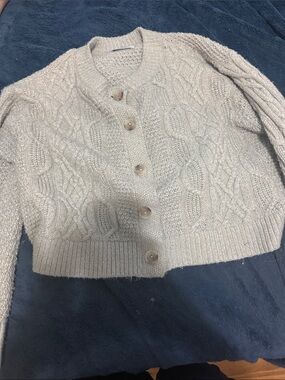 Old Navy Light Gray Cable Knit Button-Front Cardigan